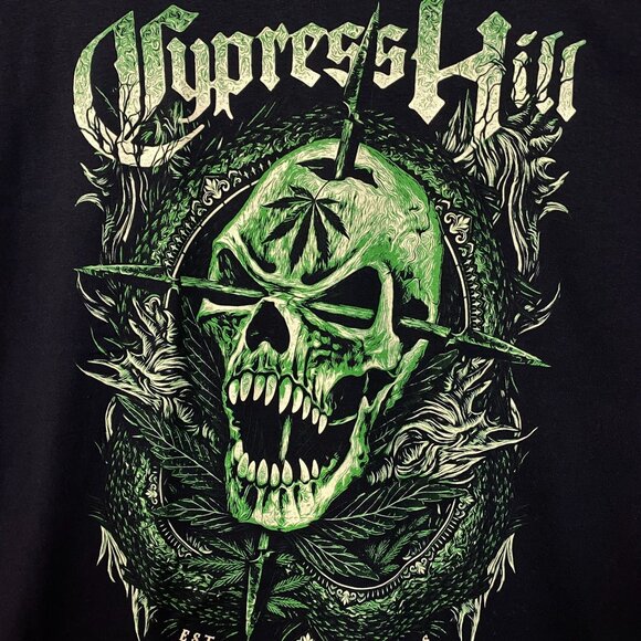 Cypress Hill Twin Pipes Green Skull Hiphop T-Shirt Large - Picture 4 of 4